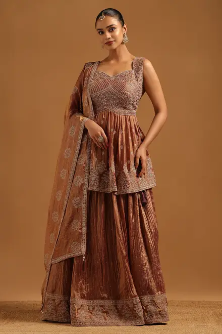 Purple Fendi Floral Lehenga With Mirror & Stone